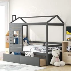 House Bed Full For Kids With Storage Drawer, Wood Cabin Tent Bed Frame For Girls Boys, Montessori Beds With Roof And Window, Full Size, Green 22 House Bed Full For Kids With Storage Drawer, Wood Cabin Tent Bed Frame For Girls Boys, Montessori Beds With Roof And Window, Full Size, Green -Safavieh Furniture 5114TcQKFL. AC