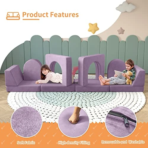 Wanan Kids Couch 10PCS, Toddler Couch With Modular Kids Couch For Playroom Bedroom, 10 In 1 Multifunctional Toddler Couch For Playing, Creativing, Sleeping, Indoor Kids Sofa (Blueberry) 5 Wanan Kids Couch 10PCS, Toddler Couch With Modular Kids Couch For Playroom Bedroom, 10 In 1 Multifunctional Toddler Couch For Playing, Creativing, Sleeping, Indoor Kids Sofa (Blueberry) - Image 5