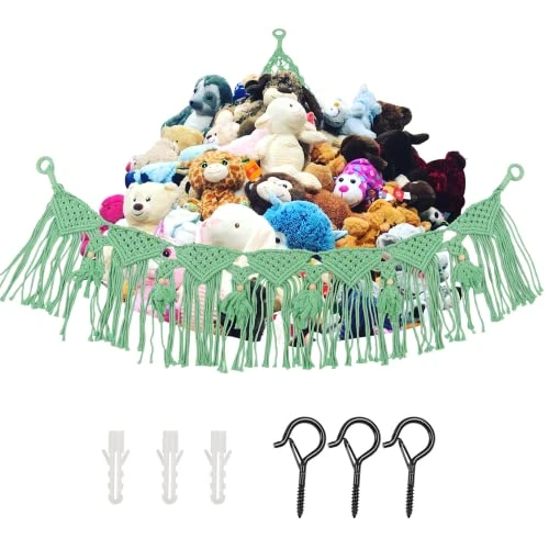 Morxy Stuffed Animal Net Or Hammock - Bohemian Style Toy Hammock For Stuffed Animals - Strong Hand Woven Stuffed Animal Hammock - Easy To Install Toy Net Hammock For Stuffed Animals (Green) 1 Morxy Stuffed Animal Net Or Hammock - Bohemian Style Toy Hammock For Stuffed Animals - Strong Hand Woven Stuffed Animal Hammock - Easy To Install Toy Net Hammock For Stuffed Animals (Green)