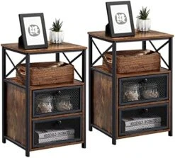 Queen Size Metal Bed Frame And Versatile Nightstands Set Of 2, Heavy-Duty Platform With Headboard,Night Stands Side End Tables With Storage Drawers For Bedroom, Living Room, Easy Assemble, Black+Brown 29 Queen Size Metal Bed Frame And Versatile Nightstands Set Of 2, Heavy-Duty Platform With Headboard,Night Stands Side End Tables With Storage Drawers For Bedroom, Living Room, Easy Assemble, Black+Brown -Safavieh Furniture 51190dwtMCL. AC