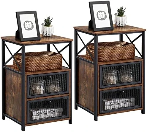 Queen Size Metal Bed Frame And Versatile Nightstands Set Of 2, Heavy-Duty Platform With Headboard,Night Stands Side End Tables With Storage Drawers For Bedroom, Living Room, Easy Assemble, Black+Brown 15 Queen Size Metal Bed Frame And Versatile Nightstands Set Of 2, Heavy-Duty Platform With Headboard,Night Stands Side End Tables With Storage Drawers For Bedroom, Living Room, Easy Assemble, Black+Brown - Image 15