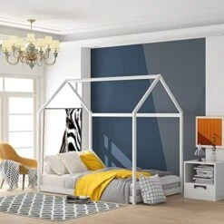 Twin House Bed, Floor Bed, Tent Bed, Wood Bed Frame With Roof For Toddlers Kids Boys Girls Teens, Box Spring Needed, Espresso -Safavieh Furniture 511AtqVZQtL. AC