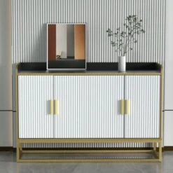 WILLIAMSPACE 46.8" Modern Sideboard Buffet Cabinet With 4 Doors & Adjustable Shelf & Gold Metal Frame, Floor Storage Cabinet, Standing Side Cabinet For Living Room, Hallway, Kitchen - Black&White&Gold -Safavieh Furniture 511CXJ4qVkL