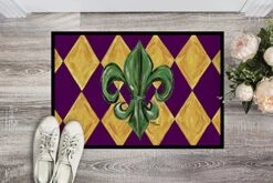 Caroline's Treasures 8133JMAT Mardi Gras Fleur De Lis Purple Green And Gold Indoor Or Outdoor Mat 24x36, Front Door Mat Indoor Outdoor Rugs For Entryway, Non Slip Washable Doormat Low Door Clearance,