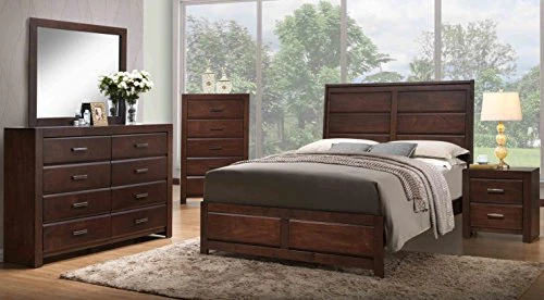 Aurora 6-Piece Walnut Wood King Size Bedroom Set. Bed, Dresser, Mirror, Chest, 2 Nightstands 1 Aurora 6-Piece Walnut Wood King Size Bedroom Set. Bed, Dresser, Mirror, Chest, 2 Nightstands
