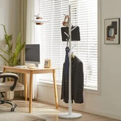Aibiju Standing Coat Rack Stand With 8 Hooks And 3 Height Options, Wood Kids Coat Tree With Sturdy Round Base, Small Hall Tree Coat Rack White YD-1009 -Safavieh Furniture 511N9hINKkL