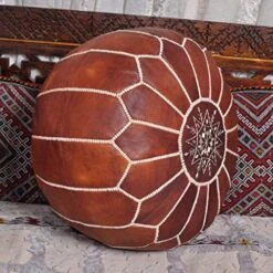 GRAN Handmade Leather Moroccan Pouf Footstool Ottoman | Brown Genuine Leather With Hand Embroidered White Stitching | Unstuffed 8 GRAN Handmade Leather Moroccan Pouf Footstool Ottoman | Brown Genuine Leather With Hand Embroidered White Stitching | Unstuffed -Safavieh Furniture 511NHikfslL
