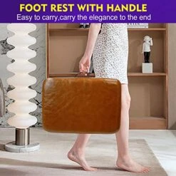 H&B Luxuries Footstool Small Ottoman, PU Leather Small Ottoman Foot Rest，16.14" Extended Rectangular Footstool With Carry，Ottoman For Living Room, Bedroom, Couch,Patio，Cloakroom (Light Brown) -Safavieh Furniture 511OK2TMK3L