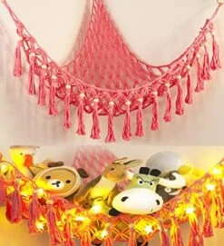 Stuffed Animal Net Or Hammock - Hanging Stuffed Animal Hammock Storage - Toy Hammock Holder Boho Wall Corner Hammock Organizer Inc LED Light And Hooks, Black -Safavieh Furniture 511SEbbaILL. AC