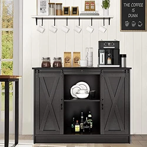 Farmhouse Coffee Bar Cabinet, 42’’ Kitchen Buffet Sideboard Cabinet With Storage, White Coffee Bar Buffet Cabinet With Sliding Barn Door, Coffee Bar Table With Adjustable Shelf For Living Dining Room 6 Farmhouse Coffee Bar Cabinet, 42’’ Kitchen Buffet Sideboard Cabinet With Storage, White Coffee Bar Buffet Cabinet With Sliding Barn Door, Coffee Bar Table With Adjustable Shelf For Living Dining Room - Image 6