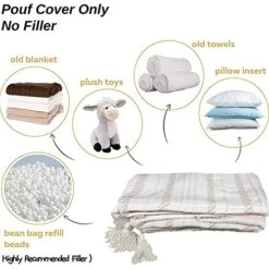 Blue Page Boho Neutral Decorative Square Unstuffed Pouf - Braided Handwoven Casual Ottoman Pouf Cover With Tassels And Cute Soft Tufted Footrest/Cushion For Bedroom Living Room, 18" X18”x16 -Safavieh Furniture 511ZBF9VQ5L