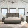 Stout Panel King Size Bedroom Set With Bed, Dresser, Mirror, 2 Night Stands, Chest, Grey