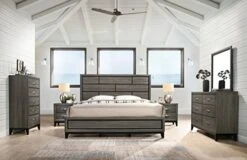 Stout Panel King Size Bedroom Set With Bed, Dresser, Mirror, 2 Night Stands, Chest, Grey