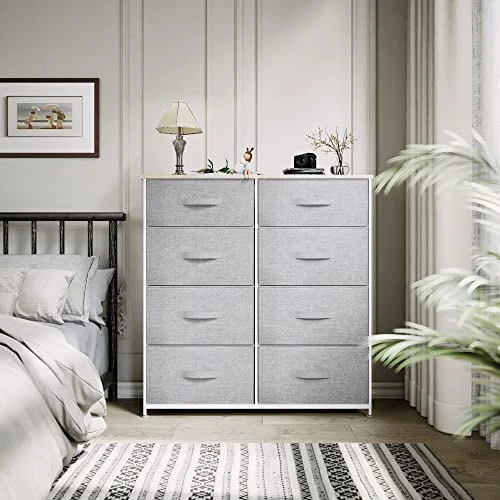 Tall Dresser, Organizer Unit, Living Room, Hallway, Closets & Nursery-Sturdy Steel Frame, Wooden Top & Easy Pull Fabric Bins & Fabric Dresser, Tall Dresser, Storage Tower, Light Grey 4 Tall Dresser, Organizer Unit, Living Room, Hallway, Closets & Nursery-Sturdy Steel Frame, Wooden Top & Easy Pull Fabric Bins & Fabric Dresser, Tall Dresser, Storage Tower, Light Grey - Image 4