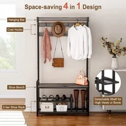 Mr IRONSTONE Coat Rack, Hall Tree With Shoe Bench 4-in-1 Entryway Shoe Rack With Detachable Shelf, Mudroom Garage Storage Organizer, 3.1" L X 11.8" W X 71.5" H (Grey) -Safavieh Furniture 511emMYkOHL