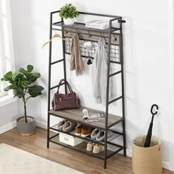 O&K FURNITURE Entryway Hall Tree Coat Rack, 5 In 1 Hall Tree With 3-Tier Storage Bench, Multifunctional Entry Organizer With 11 Hooks For Mudroom, Hallway, Foyer-Gray Finish 10 O&K FURNITURE Entryway Hall Tree Coat Rack, 5 In 1 Hall Tree With 3-Tier Storage Bench, Multifunctional Entry Organizer With 11 Hooks For Mudroom, Hallway, Foyer-Gray Finish -Safavieh Furniture 511g6yxZTeS