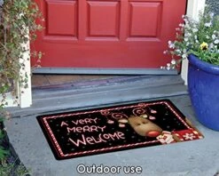 Toland Home Garden 800114 Candy Cane Reindeer Christmas Door Mat 18x30 Inch Welcome Outdoor Doormat For Entryway Indoor Entrance -Safavieh Furniture 511hFLAoztL