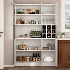 AIEGLE Large Kitchen Hutch Cabinet, Storage Cupboard Pantry With Doors, Drawers, Wine Rack & Countertop, Kitchen Utility Buffet Storage, White Type A (47.2" L X 15.9" W X 70.9" H) -Safavieh Furniture 511rfHT2fGL