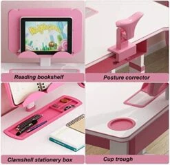 OLOTU Height Adjustable Kids Desk And Chair Set, Writing Table With LED Light And Drawer, PP Chair With Ergonomic Backrest, Pink 8 OLOTU Height Adjustable Kids Desk And Chair Set, Writing Table With LED Light And Drawer, PP Chair With Ergonomic Backrest, Pink -Safavieh Furniture 511vNdszODL
