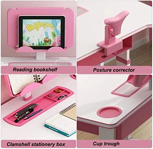 OLOTU Height Adjustable Kids Desk And Chair Set, Writing Table With LED Light And Drawer, PP Chair With Ergonomic Backrest, Pink 4 OLOTU Height Adjustable Kids Desk And Chair Set, Writing Table With LED Light And Drawer, PP Chair With Ergonomic Backrest, Pink - Image 4