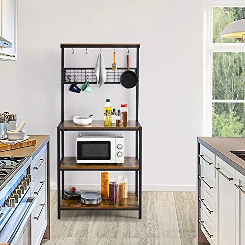 Yaheetech Kitchen Bakers Rack, Coffee Bar Station Microwave Stand With 10 Hooks And Adjustable Feet, Freestanding Utility Storage Shelf For Kitchen, Dinning Room, Living Room, Rustic Brown 2 Yaheetech Kitchen Bakers Rack, Coffee Bar Station Microwave Stand With 10 Hooks And Adjustable Feet, Freestanding Utility Storage Shelf For Kitchen, Dinning Room, Living Room, Rustic Brown - Image 2