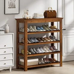 Bamworld Entryway Bench 5 Tier Wooden Storage Benches Rustic Solid Wood Shoe Rack (X-Brown,23.6") -Safavieh Furniture 5127wxgaQL. AC
