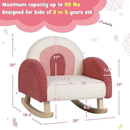 Costzon Kids Sofa, Rocking Chair With Solid Wood Frames, Plush Fabric, Anti-Tipping Design For Kids Room, Nursery, Playroom, Preschool, Birthday Gift For Boys Girls, Toddler Furniture Armchair (Red) 2 Costzon Kids Sofa, Rocking Chair With Solid Wood Frames, Plush Fabric, Anti-Tipping Design For Kids Room, Nursery, Playroom, Preschool, Birthday Gift For Boys Girls, Toddler Furniture Armchair (Red) - Image 2