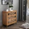 LONYKE Accent Dresser, 3-Drawer Wooden Cabinet With Mirror Fronts, Modern Farmhouse Accent Chest Clean-Lined Silhouette