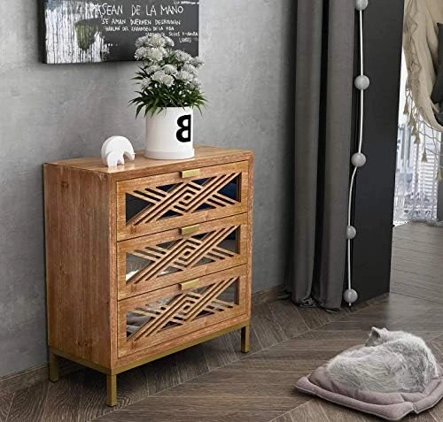 3-Drawer Accent Dresser With Mirror Fronts, Modern Farmhouse Accent Chest Clean-Lined Silhouette 6 3-Drawer Accent Dresser With Mirror Fronts, Modern Farmhouse Accent Chest Clean-Lined Silhouette - Image 6