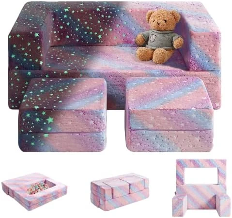 Kids Couch, Glow In The Dark Modular Kids Explore Sofa For Toddler 3 In 1 Fold Out Kids Toddler Sofa, Convertible Plush Toddler Couch With Washable And Durable Covers 7 Kids Couch, Glow In The Dark Modular Kids Explore Sofa For Toddler 3 In 1 Fold Out Kids Toddler Sofa, Convertible Plush Toddler Couch With Washable And Durable Covers - Image 7