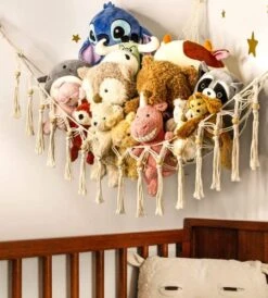 Stuffed Animal Storage - Stuffed Animal Hammock Or Net Corner, Boho Stuffed Animal Holder With Tassels, Macrame Hanging Toy Organizer Ideas For Plush Display, Kids Room Bedroom Decor