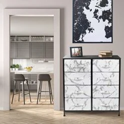 Sorbus Dresser With 8 Drawers - Furniture Storage Chest Tower Unit For Bedroom, Hallway, Closet, Office Organization - Steel Frame, Wood Top, Fabric Bins (Marble White – Black Frame) -Safavieh Furniture 512IB9Nr12L