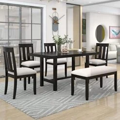 Merax 7-Piece Farmhouse Rustic Wooden Dining Set, Rectangular Table With 6 Padded Chairs, Gray 25 Merax 7-Piece Farmhouse Rustic Wooden Dining Set, Rectangular Table With 6 Padded Chairs, Gray -Safavieh Furniture 512NL5yEuPL. AC