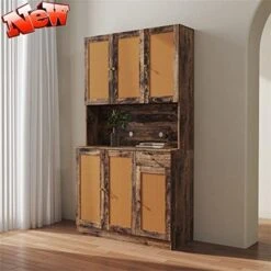 GENERIC AOMUSON New Upgrade Thicken Wood 71 Inch Tall Kitchen Pantry Cabinets, Farmhouse Freestanding Storage Cabinets Wardrobe Armoire, Kitchen Buffet Cabinet With 6 Doors, Shelves & Drawer (Walnut) -Safavieh Furniture 512QtiWGjML. AC