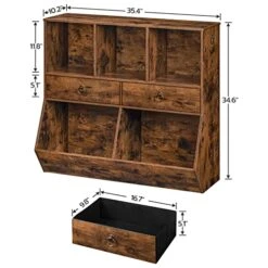 HOOBRO Kids Bookshelf, Toy Organizers And Storage, 2 Drawers And 5 Compartments, Kids Bookcase, Children's Toy Shelf, For Game Room, Bedroom, Playroom, Nursery, School, Rustic Brown FG33CW01 -Safavieh Furniture 512SACVP7bL
