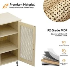 VINGLI 2 Door Accent Cabinet Set Of 2 Rattan Buffet Cabinet Boho Sideboard Wicker Credenzas For Living Room,31.2"(W) X15.7(D) X30(H),Oak -Safavieh Furniture 512StllWJDL