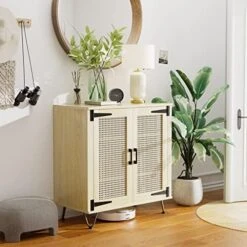 VINGLI 2 Door Accent Cabinet Set Of 2 Rattan Buffet Cabinet Boho Sideboard Wicker Credenzas For Living Room,31.2"(W) X15.7(D) X30(H),Oak -Safavieh Furniture 512T6bGEEML. AC