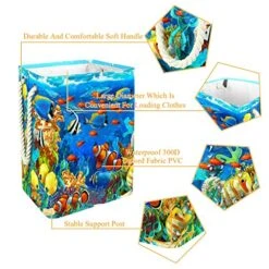 Under Water Fishes In Ocen Sea Tropical 19.3" Large Sized Waterproof Foldable Laundry Hamper Bucket With Handles For Storage Bin,Kids Room,Home Organizer,Nursery Storage,Baby Hamper -Safavieh Furniture 512U2vsokfL