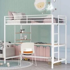 Harper & Bright Designs Full Size Loft Bed With Desk, Heavy Duty Metal Loft Bed Full With Shelves, Full Loft Bed Frame For Kids,Teens, No Box Spring Needed,Silver -Safavieh Furniture 512XsP9DALL. AC