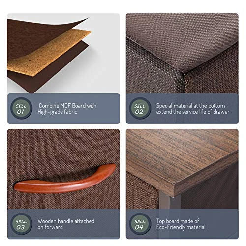 ROMOON Nightstand Chest With 3 Fabric Drawers, Bedside Furniture, Lightweight Accent Table, Storage Drawer Unit With Wood Top Fabric Bins For Bedroom, Hallway, Entryway, Closets,Nursery-Espresso 3 ROMOON Nightstand Chest With 3 Fabric Drawers, Bedside Furniture, Lightweight Accent Table, Storage Drawer Unit With Wood Top Fabric Bins For Bedroom, Hallway, Entryway, Closets,Nursery-Espresso - Image 3