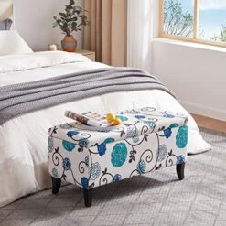 HUIMO Storage Ottoman, 35" Ottoman With Storage For Living Room, Script Printed Linen Upholstered Fabric Ottoman Foot Rest, Ottoman Bench For Bedroom End Of Bed, Entryway, Window Bench(Blue Flower) 11 HUIMO Storage Ottoman, 35" Ottoman With Storage For Living Room, Script Printed Linen Upholstered Fabric Ottoman Foot Rest, Ottoman Bench For Bedroom End Of Bed, Entryway, Window Bench(Blue Flower) -Safavieh Furniture 512Yc3zn9QL