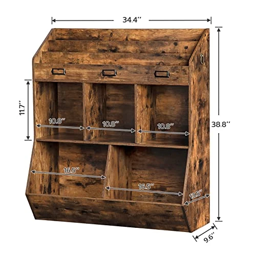 HOOBRO Kids Bookshelf, Toy Organizers And Storage, Bookshelf For Kids, 5 Compartments And 3-Layer Shelves, Bookcase Footboard, For Game Room, Playroom, Nursery, School, Rustic Brown FG34CW01 2 HOOBRO Kids Bookshelf, Toy Organizers And Storage, Bookshelf For Kids, 5 Compartments And 3-Layer Shelves, Bookcase Footboard, For Game Room, Playroom, Nursery, School, Rustic Brown FG34CW01 - Image 2