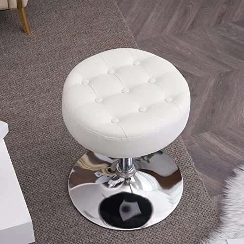 Furniliving Mid-Century Tufted Adjustable Swivel Makeup Ottoman Stool; Modern Big Size Round Vanity Stool Chair For Bedroom Living Room (White) 2 Furniliving Mid-Century Tufted Adjustable Swivel Makeup Ottoman Stool; Modern Big Size Round Vanity Stool Chair For Bedroom Living Room (White) - Image 2