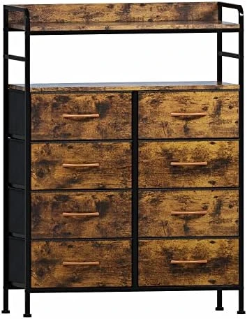 SAILUN Dresser 8 Drawers With Double Shelf, Tall Storage Organizer Unit For Bedroom/Living Room/Entryway, Wooden Front And Top, Rustic Brown 8 SAILUN Dresser 8 Drawers With Double Shelf, Tall Storage Organizer Unit For Bedroom/Living Room/Entryway, Wooden Front And Top, Rustic Brown - Image 8