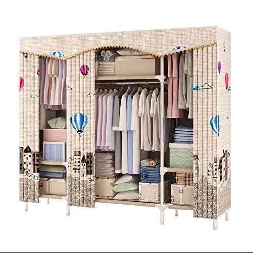 HMGGDD Simple Wardrobe Reinforced Thicken Cloth Sturdy Steel Frame Assembly Oxford Locker Hanging Wardrobe 1 HMGGDD Simple Wardrobe Reinforced Thicken Cloth Sturdy Steel Frame Assembly Oxford Locker Hanging Wardrobe