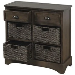 Merax Brown Morden Farmhouse Wood Storage Cabinet With Four Classic Rattan Basket Buffet Sideboard Brownrd For Kitchen/Dining Entryway/Living Room Light Grey, One -Safavieh Furniture 512z8FT0aVL