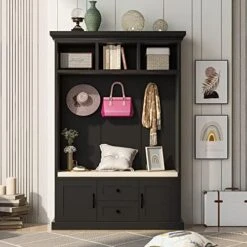Hall Tree Entryway Coat Rack With 2 Large Drawers, 1 Upper Shelves And 5 Coat Hooks, Widen Mudroom Bench With Seating Bench For Entrance Mudroom Living Room (Espresso) -Safavieh Furniture 513 DXQpIbL. AC