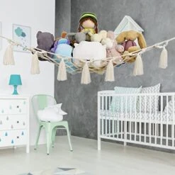 GRASARY Plush Toy Hammock Net Wall Hanging Toy Storage Hammock Network Storage Elastic Durable Non-breakable 1 Set With Light M