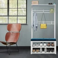 Metal Heavy Duty Hanger With Double Hooks, Free Standing Hall Tree Coat Rack Stand With Shoe Rack And Bench, 4 In 1 Design, For Entryway Hallway Living Room Bedroom -Safavieh Furniture 5133Ry699TL