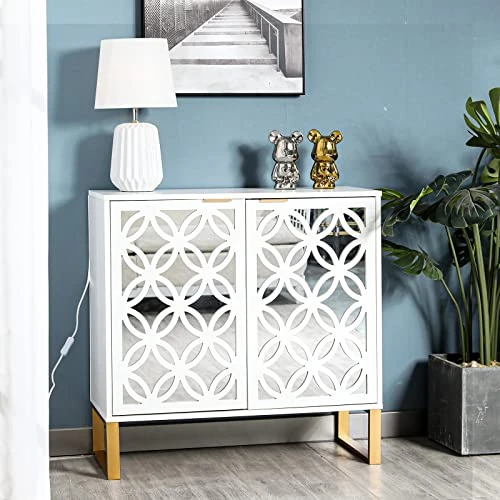 Muiity Floor Cabinet, Sideboard Buffet Cabinet, MDF Storage Cabinet With Mirrored Doors And Adjustable Shelf, Hollow-Carved Cabinet For Living Room, Entryway 1 Muiity Floor Cabinet, Sideboard Buffet Cabinet, MDF Storage Cabinet With Mirrored Doors And Adjustable Shelf, Hollow-Carved Cabinet For Living Room, Entryway